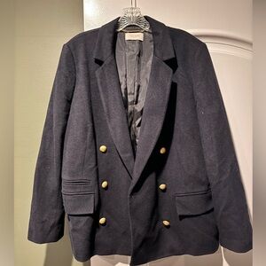 Hobbs London Women's Navy Double-Breasted Blazer w/ Gold Buttons 100% wool sz 14